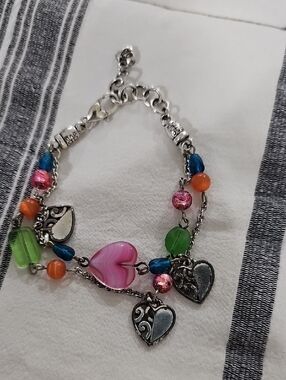 Brighton Pink Heart Charm Bracelet with Multicolor Beads
